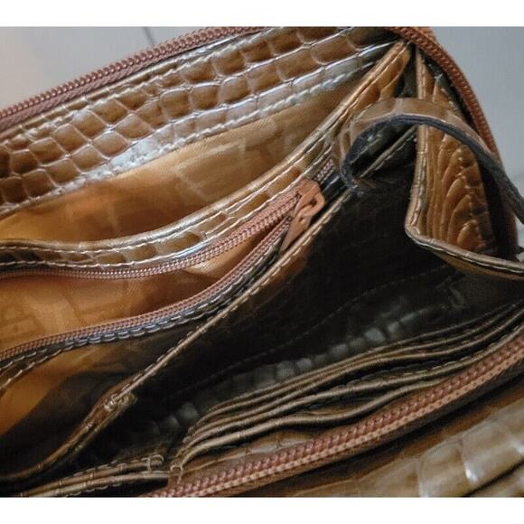 Kathy Van Zeeland Womens Pocketbook Golden Honey Croco Embossed Organizer Bag - Picture 11 of 16